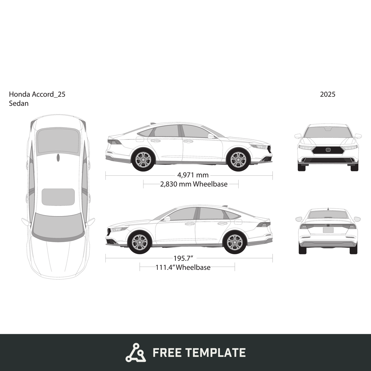 2025 Honda Accord Sedan free vector vehicle wrap template - GravBase