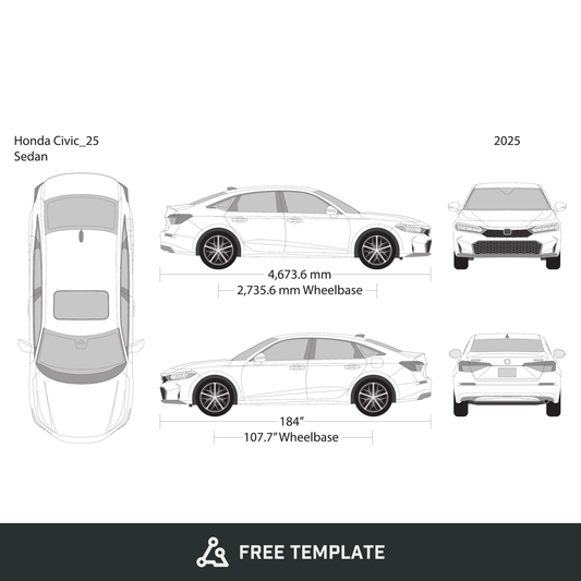 2025 Honda Civic Sedan free vector vehicle wrap template - GravBase