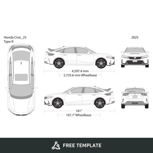 2025 Honda Civic Type R free vector vehicle wrap template - GravBase