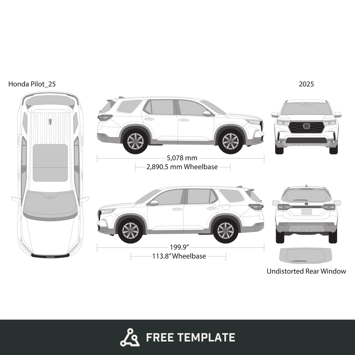 2025 Honda Pilot free vector vehicle wrap template - GravBase