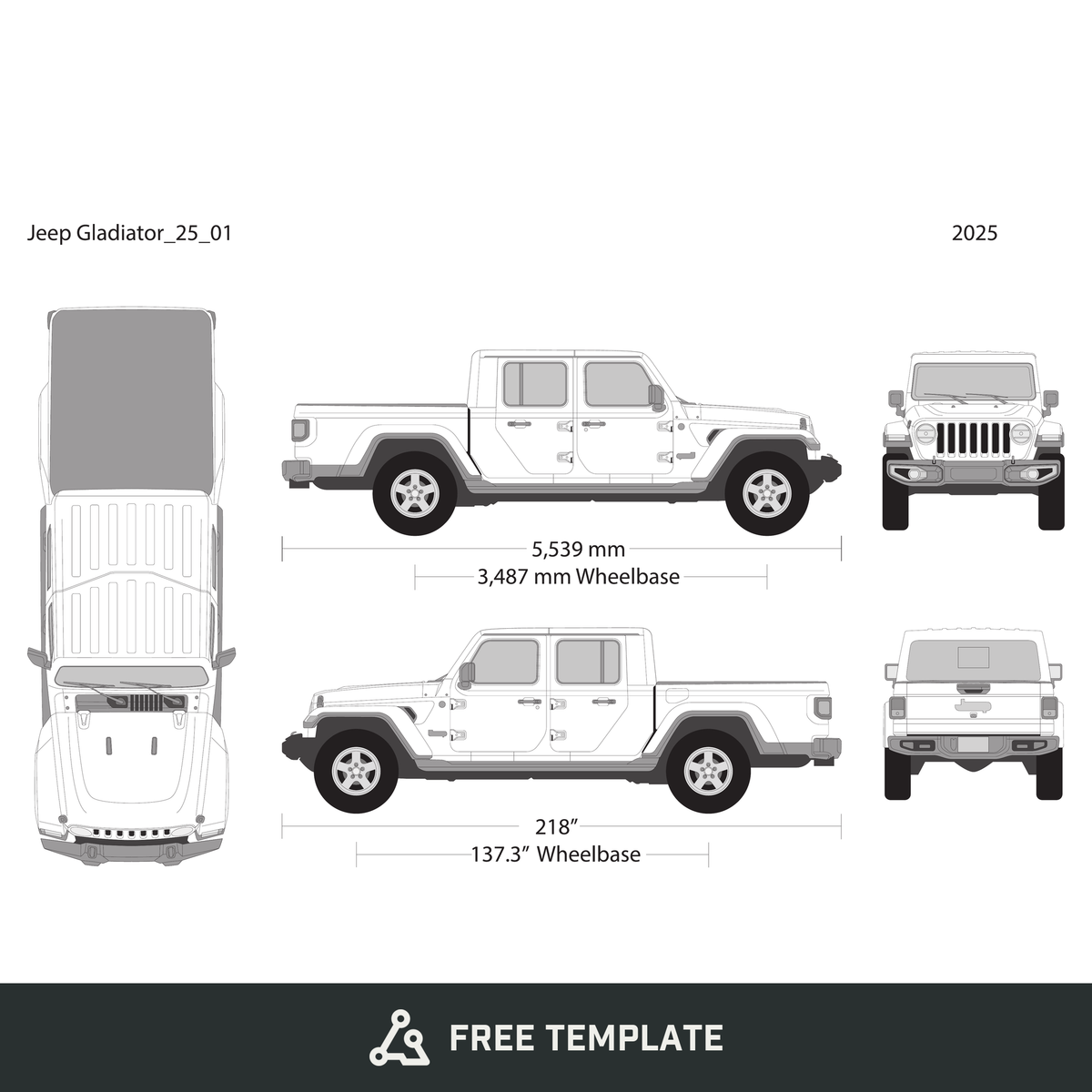 2025 Jeep Gladiator free vector vehicle wrap template - GravBase