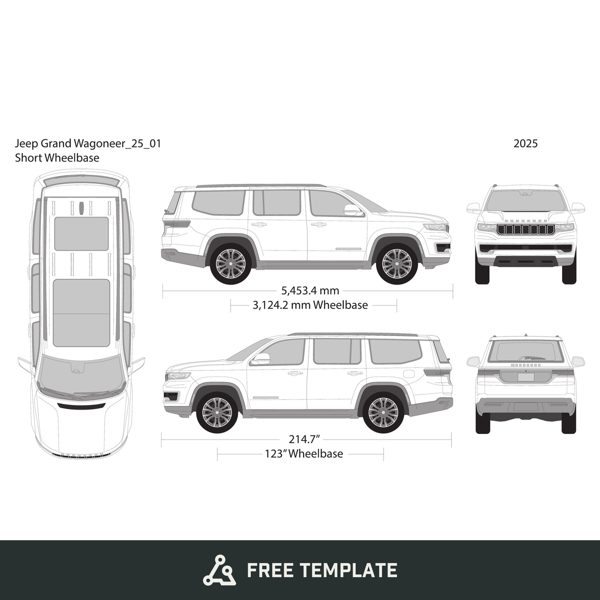 2025 Jeep Grand Wagoneer free vector vehicle wrap template - GravBase