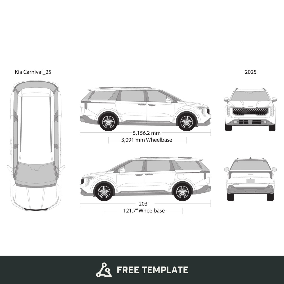 2025 Kia Carnival free vector vehicle wrap template - GravBase