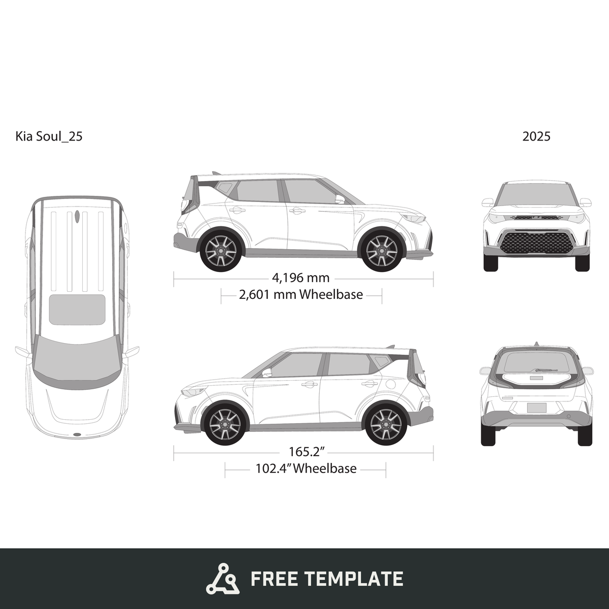 2025 Kia Soul free vector vehicle wrap template - GravBase