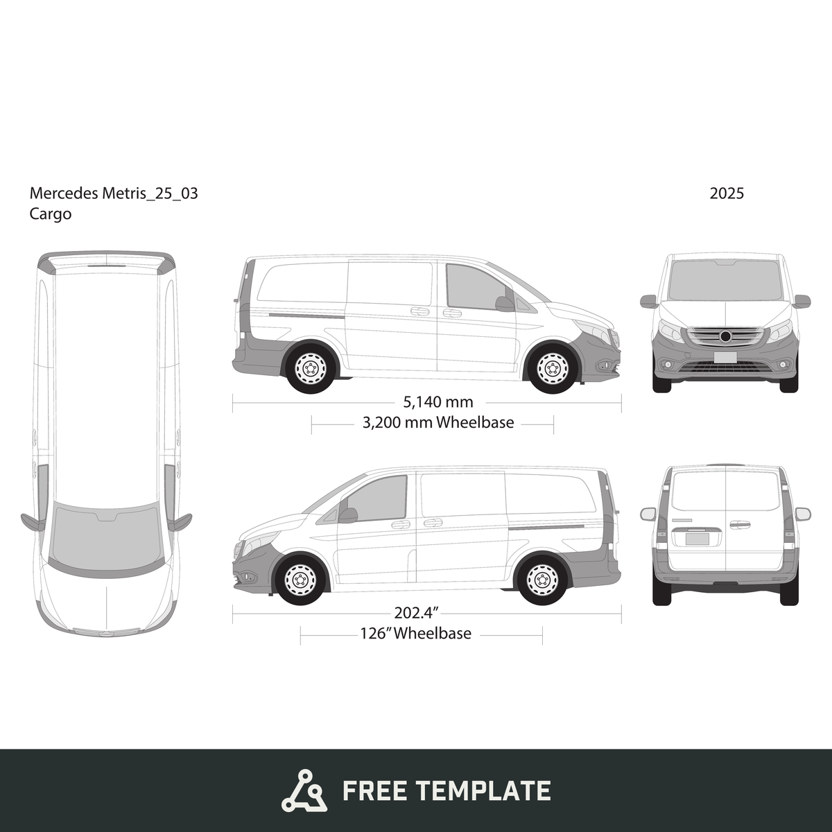 2025 Mercedes Metris free vector vehicle wrap template - GravBase