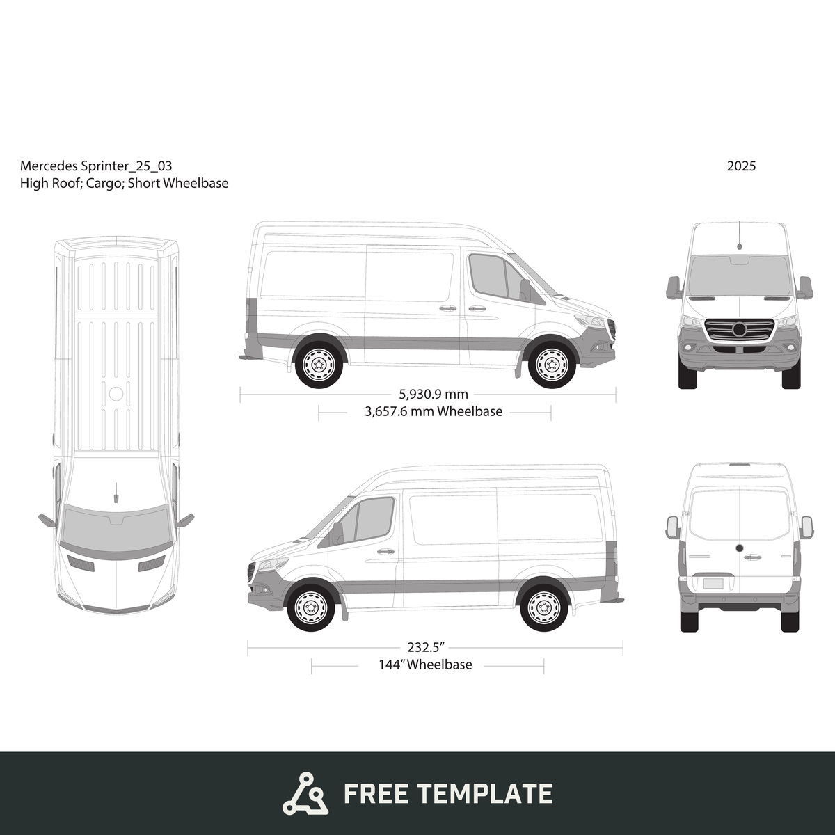 2025 Mercedes Sprinter free vector vehicle wrap template - GravBase