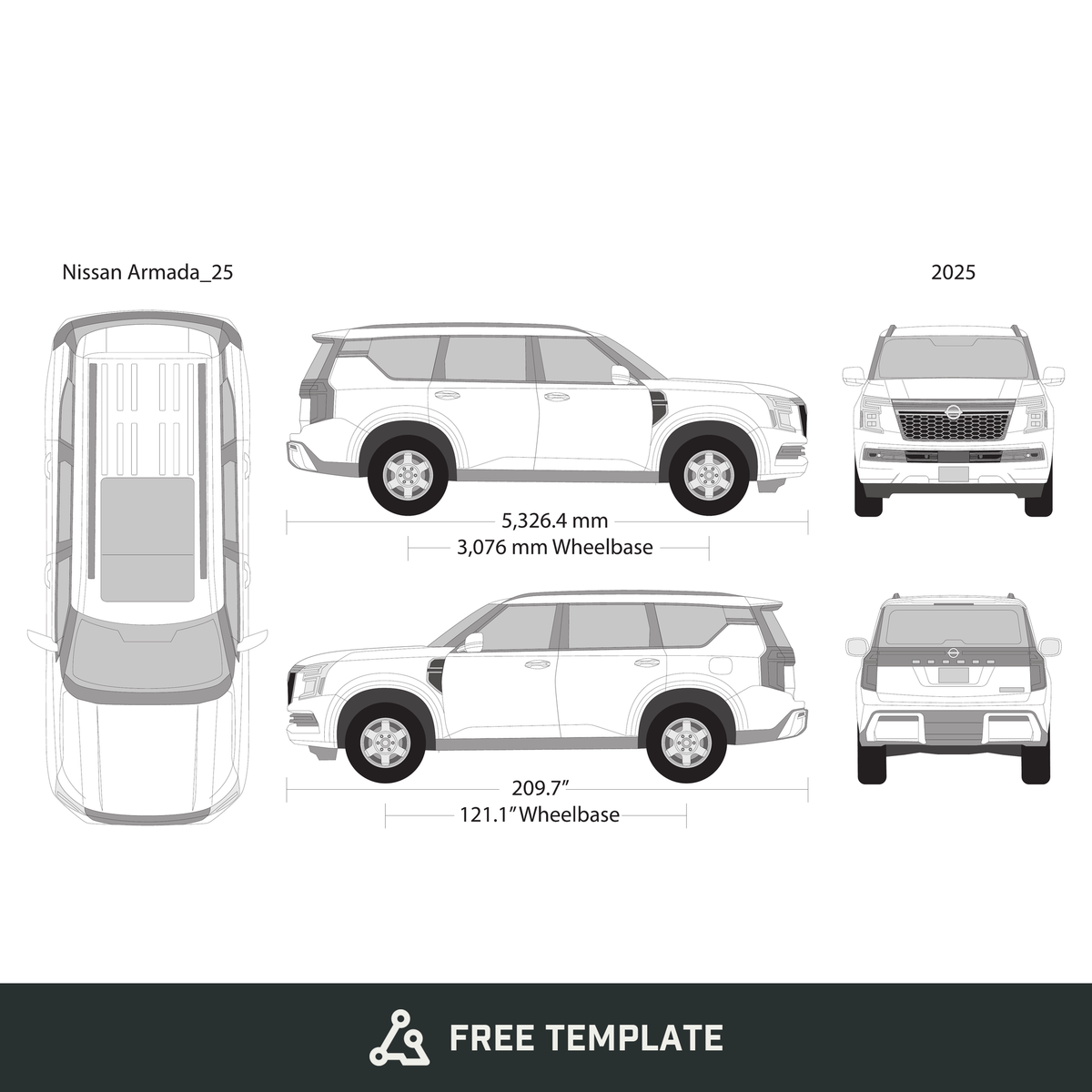 2025 Nissan Armada free vector vehicle wrap template - GravBase