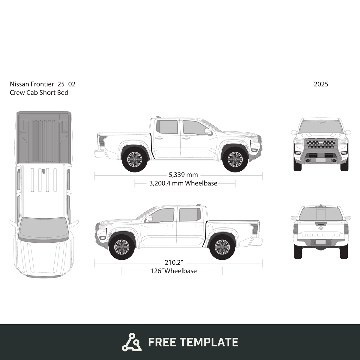 2025 Nissan Frontier front view free vector vehicle wrap template - GravBase