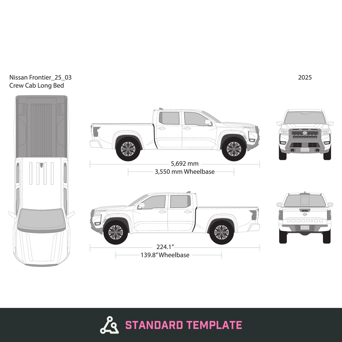 2025 Nissan Frontier vector wrap template V03, Design-Ready PDF - GravBase