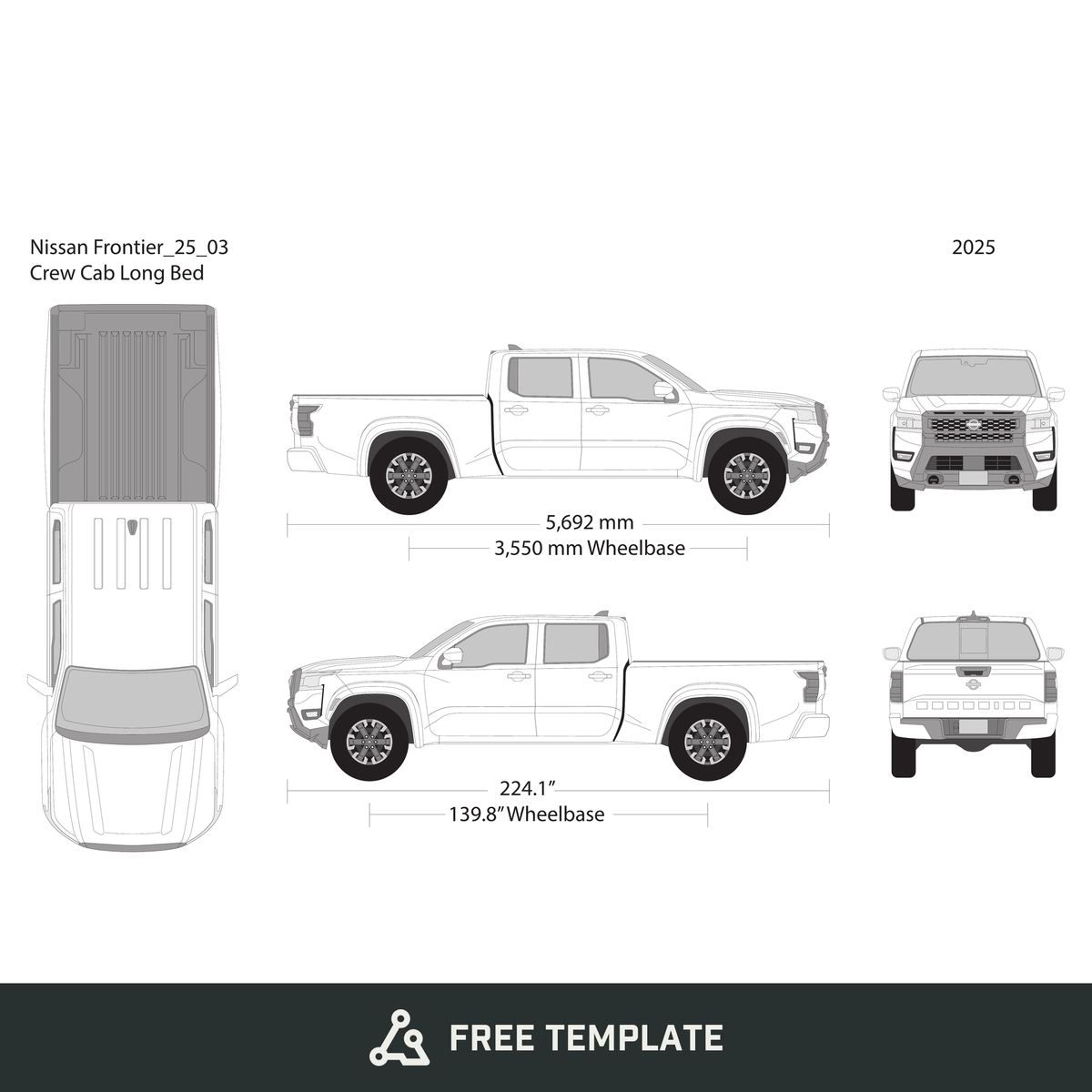 2025 Nissan Frontier front view free vector vehicle wrap template - GravBase