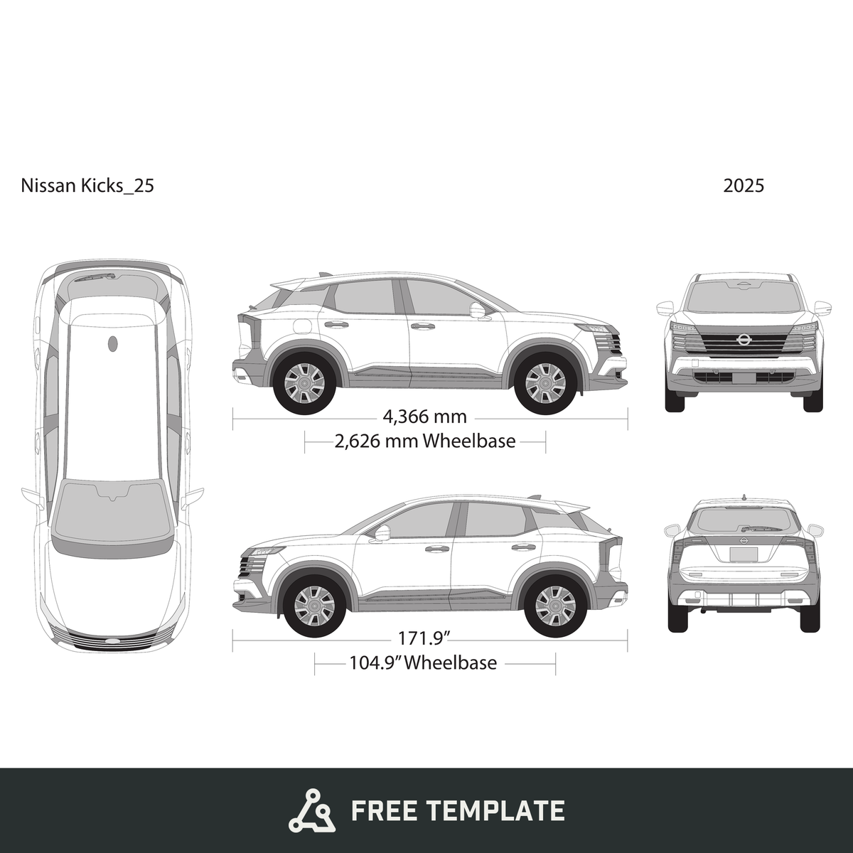 2025 Nissan Kicks free vector vehicle wrap template - GravBase