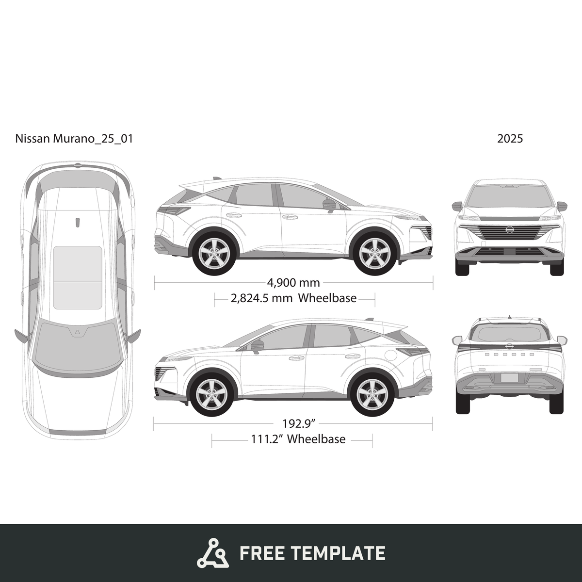 2025 Nissan Murano free vector vehicle wrap template - GravBase