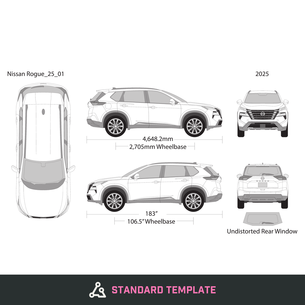 2025 Nissan Rogue vector wrap template, Design-Ready PDF - GravBase