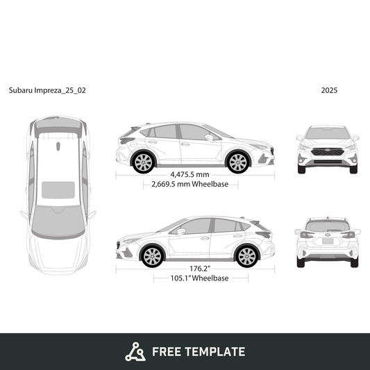 2025 Subaru Impreza free vector vehicle wrap template - GravBase