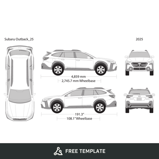 2025 Subaru Outback free vector vehicle wrap template - GravBase