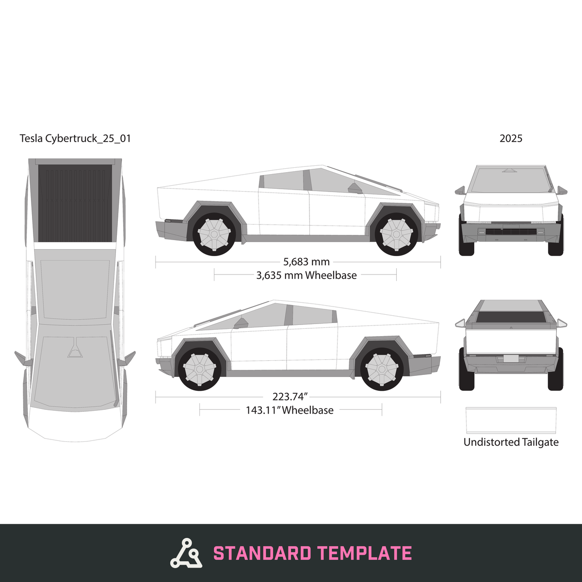2025 Tesla Cybertruck vector wrap template, Design-Ready PDF - GravBase
