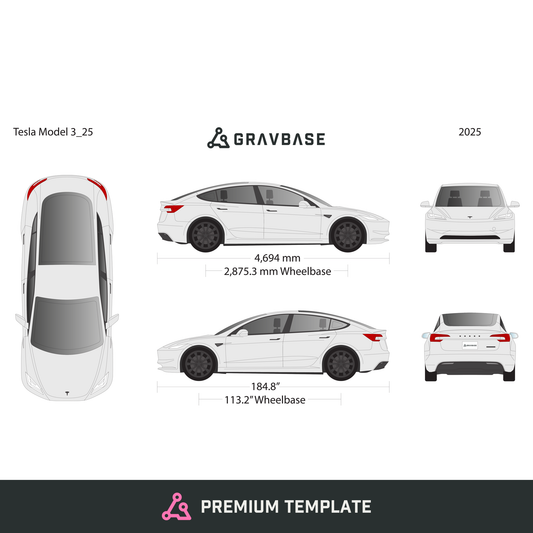 2025 Tesla Model 3 vector wrap template, Premium Full Color - GravBase