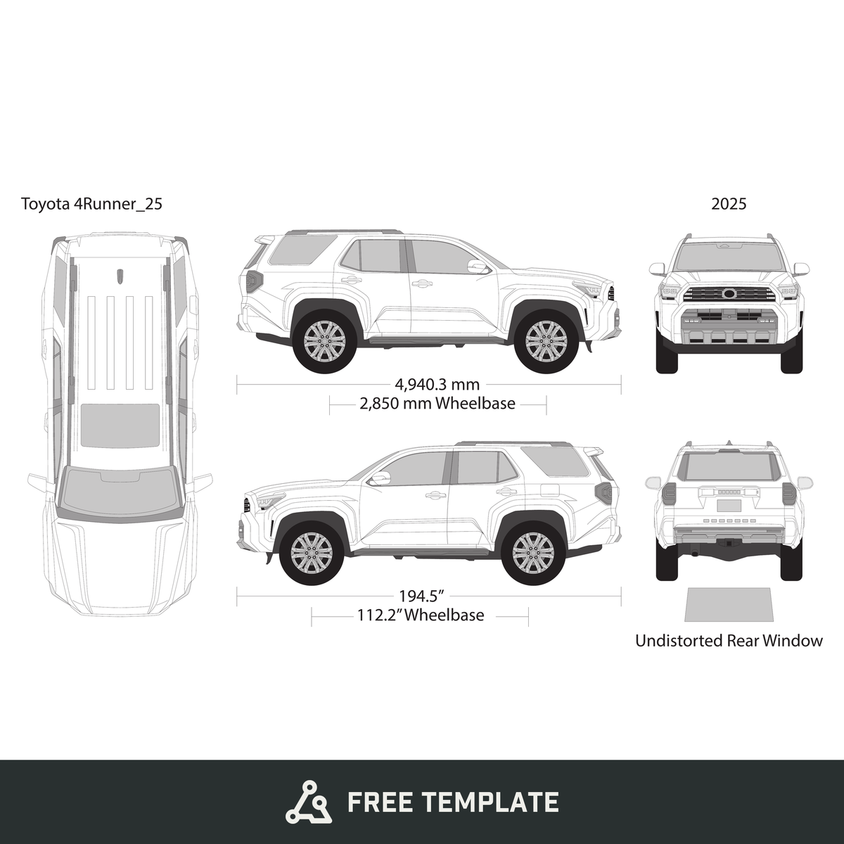 2025 Toyota 4 Runner free vector vehicle wrap template - GravBase