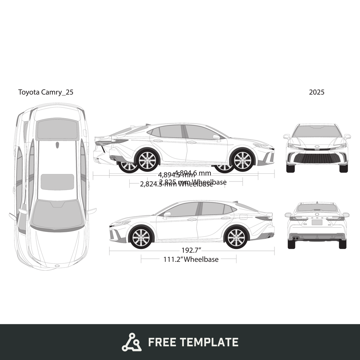 2025 Toyota Camry free vector vehicle wrap template - GravBase