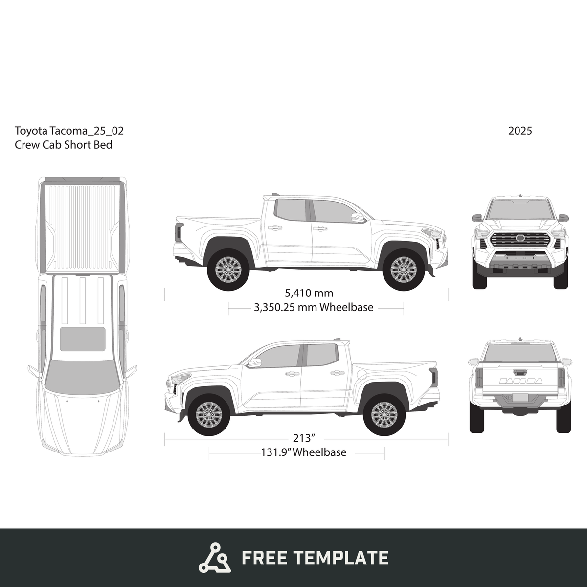 2025 Toyota Tacoma free vector vehicle wrap template - GravBase