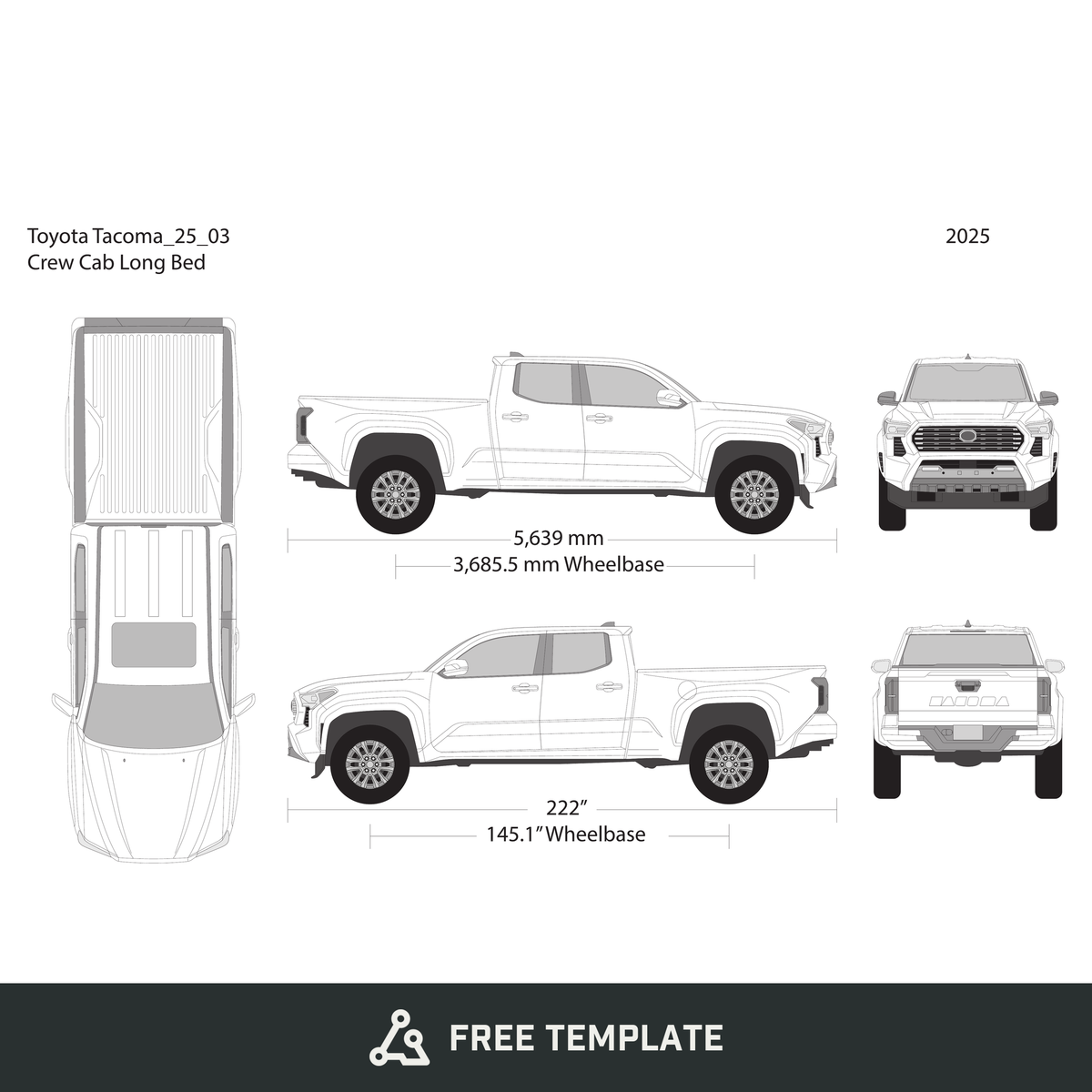 2025 Toyota Tacoma free vector vehicle wrap template - GravBase