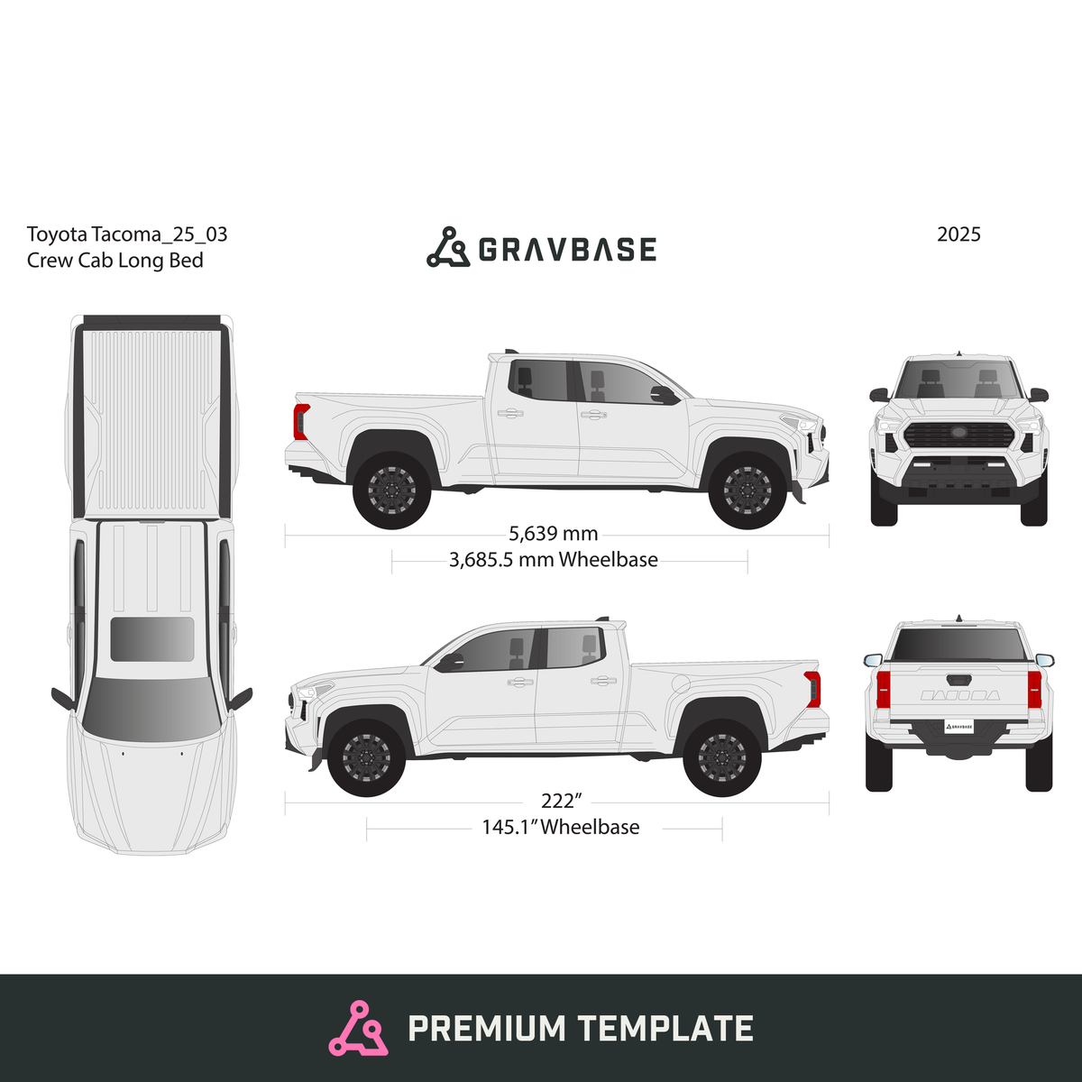 2025 Toyota Tacoma vector wrap template V03, Premium Full Color - GravBase