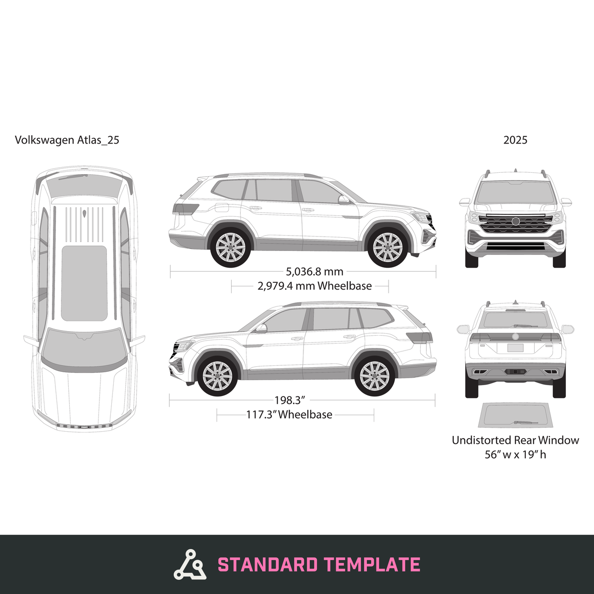 2025 Volkswagen Atlas vector wrap template, Design-Ready PDF - GravBase