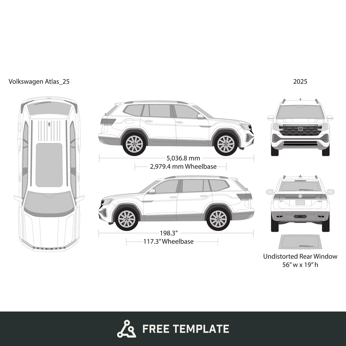 2025 Volkswagen Atlas free vector vehicle wrap template - GravBase