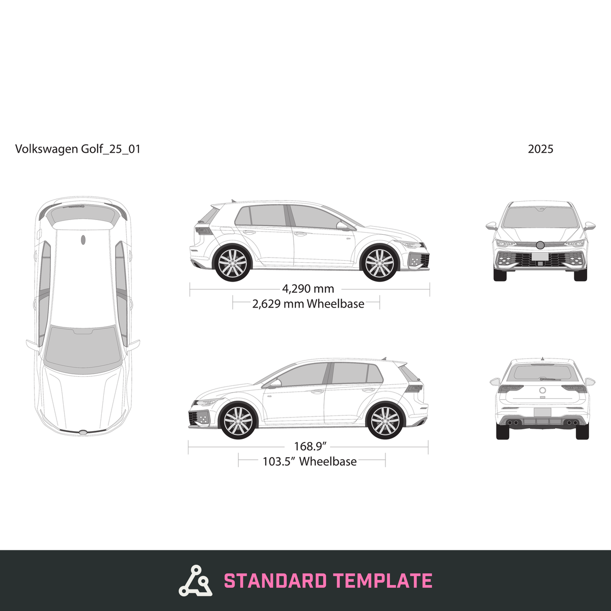 2025 Volkswagen Golf vector wrap template, Design-Ready PDF - GravBase