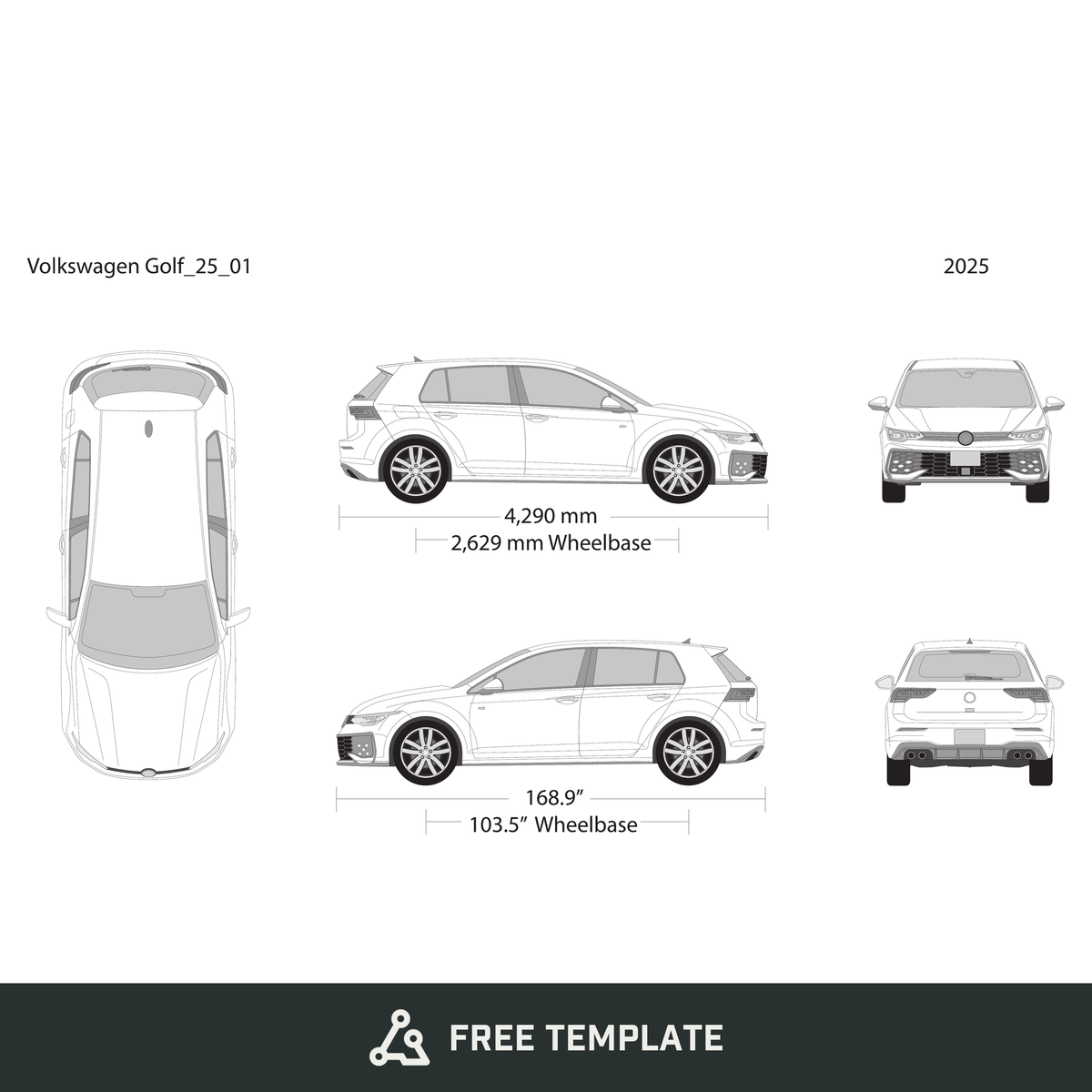 2025 Volkswagen Golf free vector vehicle wrap template - GravBase