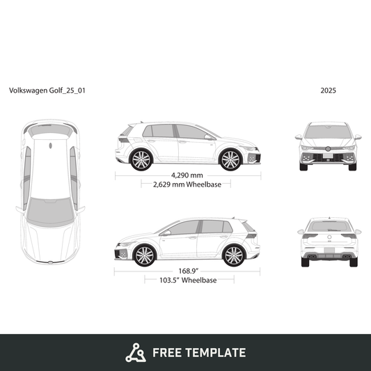 2025 Volkswagen Golf free vector vehicle wrap template - GravBase