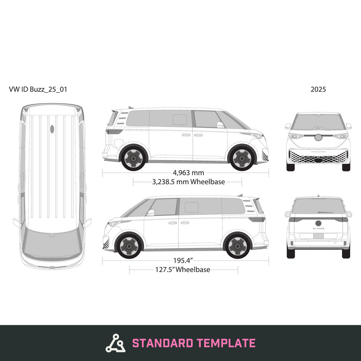 2025 Volkswagen ID Buzz vector wrap template, Design-Ready PDF - GravBase