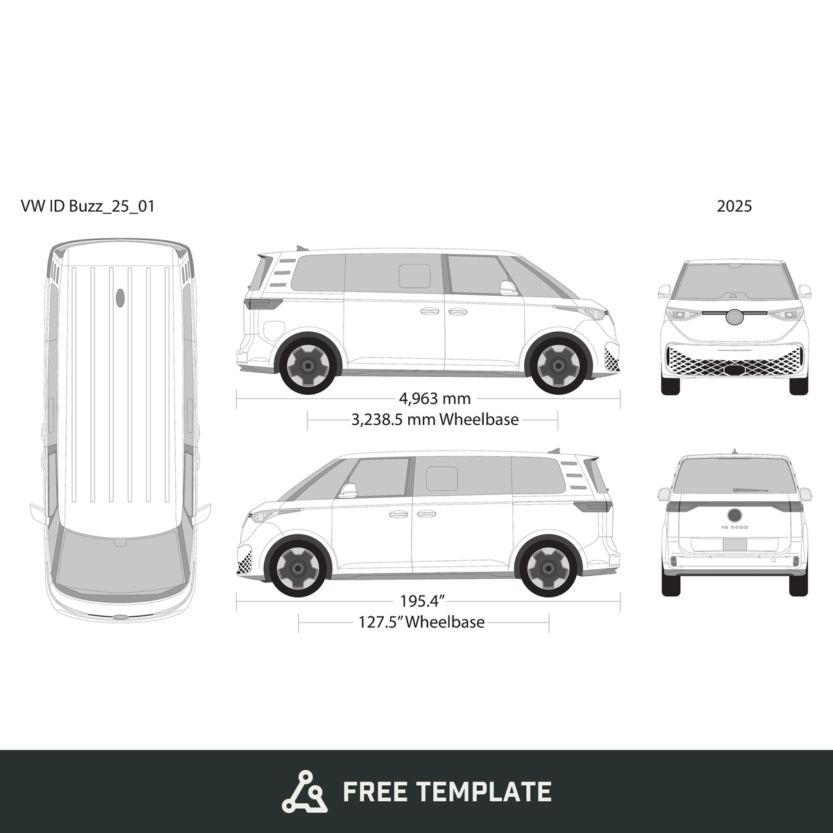 2025 Volkswagen ID Buzz free vector vehicle wrap template - GravBase
