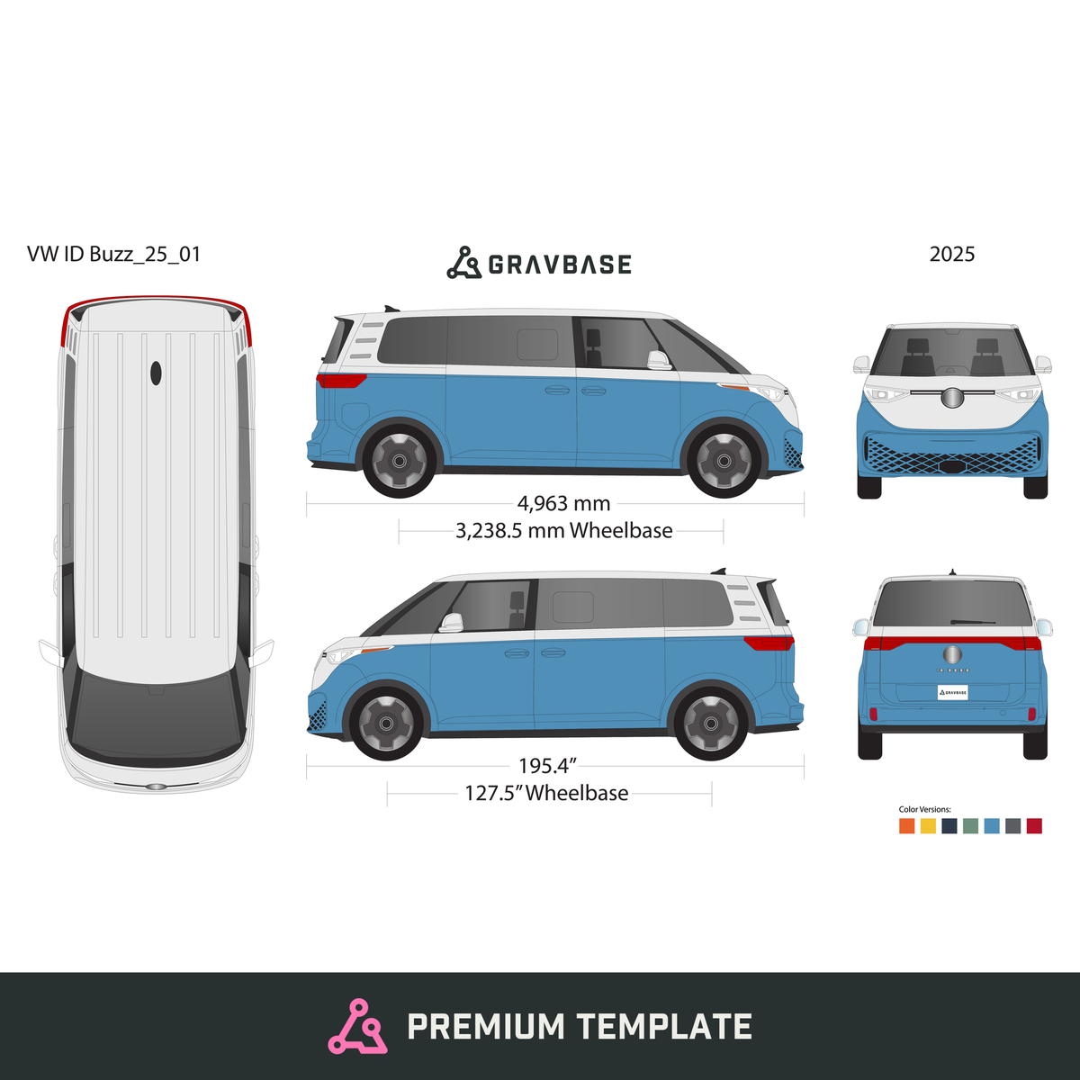 2025 Volkswagen ID Buzz vector wrap template, Premium Full Color - GravBase