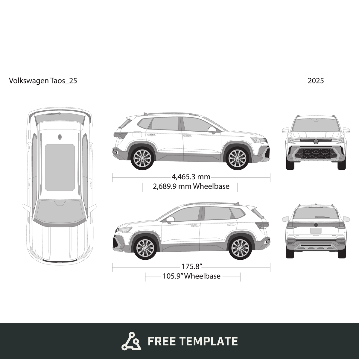 2025 Volkswagen Taos free vector vehicle wrap template - GravBase