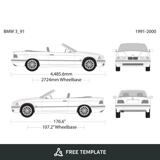 BMW 3 1991-2000 free vector vehicle wrap template - GravBase