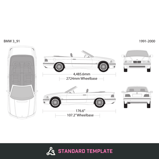 BMW 3 1991-2000 vector wrap template V97, Design-Ready PDF - GravBase