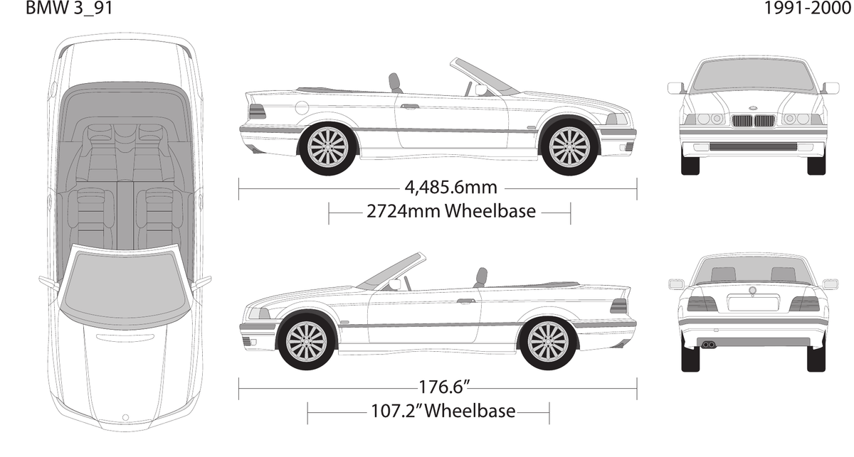 BMW 3 1991-2000 vector wrap template V97, Design-Ready PDF - GravBase