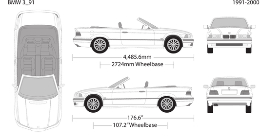BMW 3 1991-2000 vector wrap template V97, Design-Ready PDF - GravBase