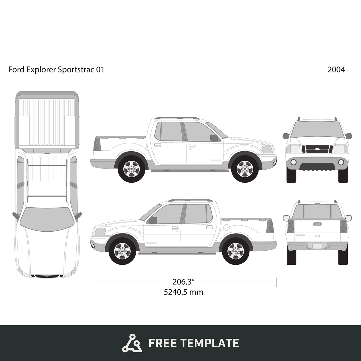 Ford Explorer Sport Trac free vector vehicle wrap template - GravBase
