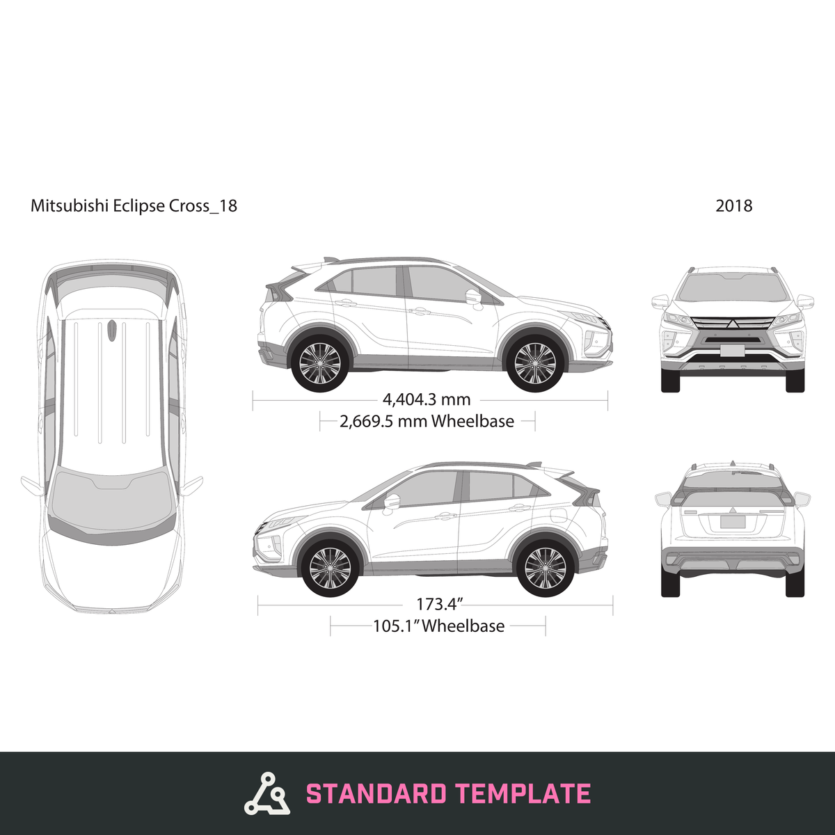 Mitsubishi Eclipse Cross vector wrap template V18, Design-Ready PDF - GravBase