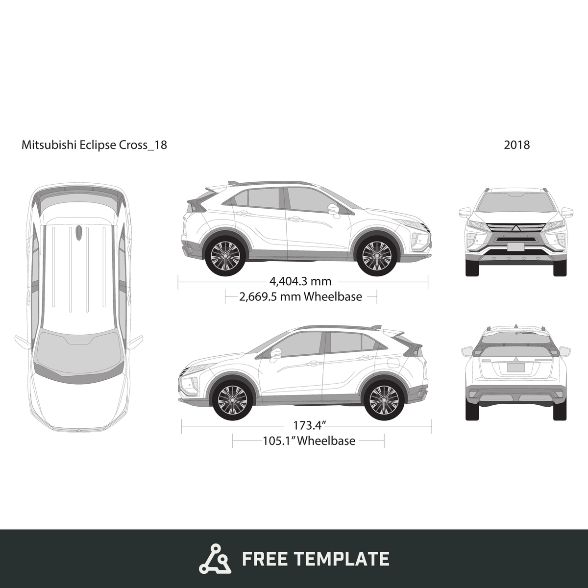 Mitsubishi Eclipse Cross free vector vehicle wrap template - GravBase