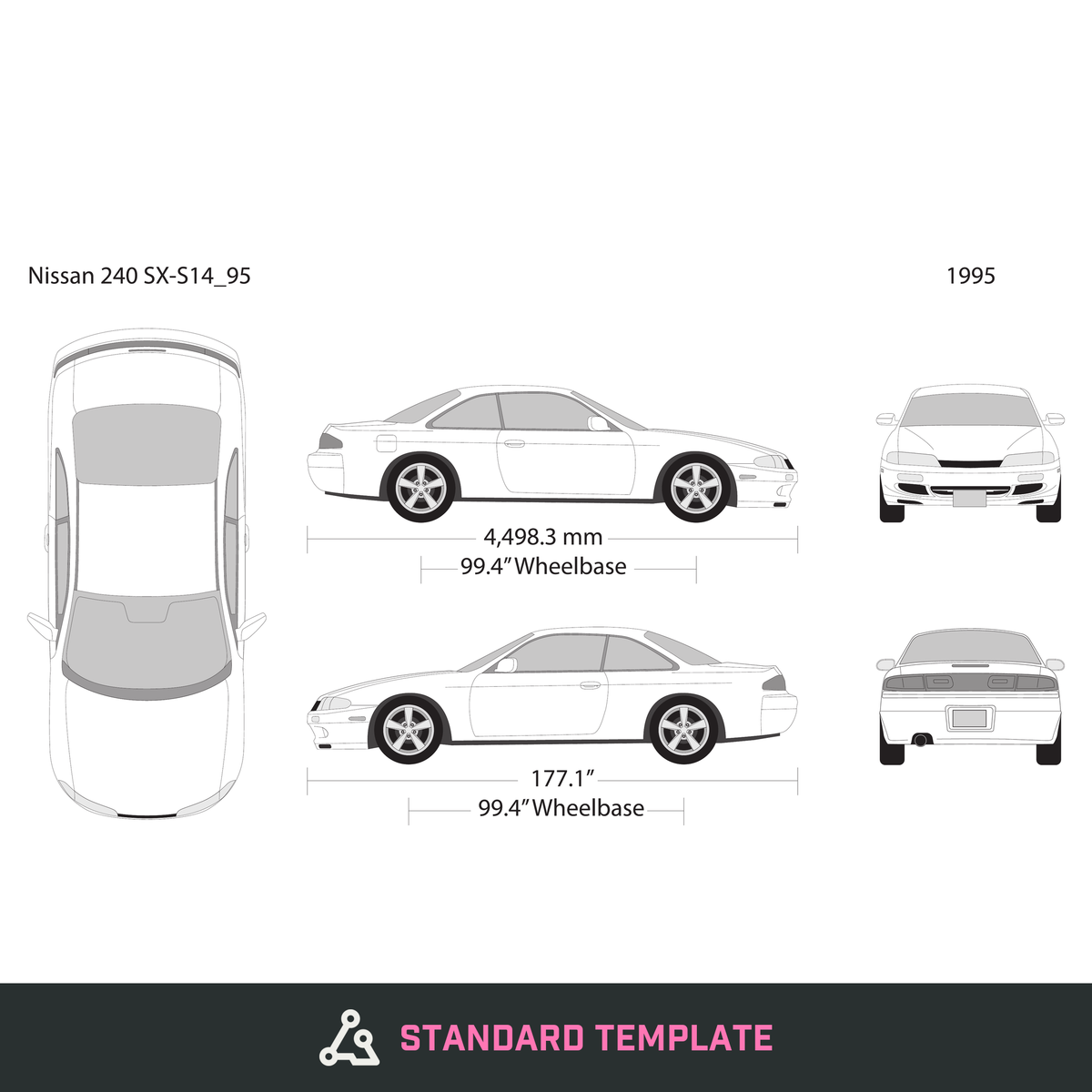 Nissan 240 SX S14 vector wrap template, Design-Ready PDF - GravBase