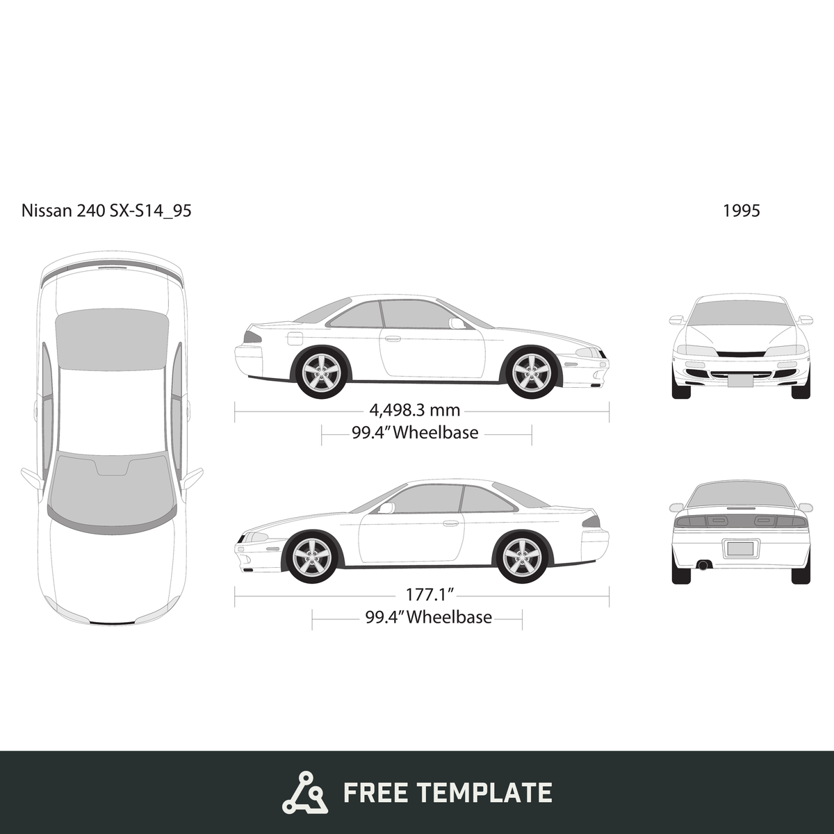 Nissan 240 SX S14 free vector vehicle wrap template - GravBase