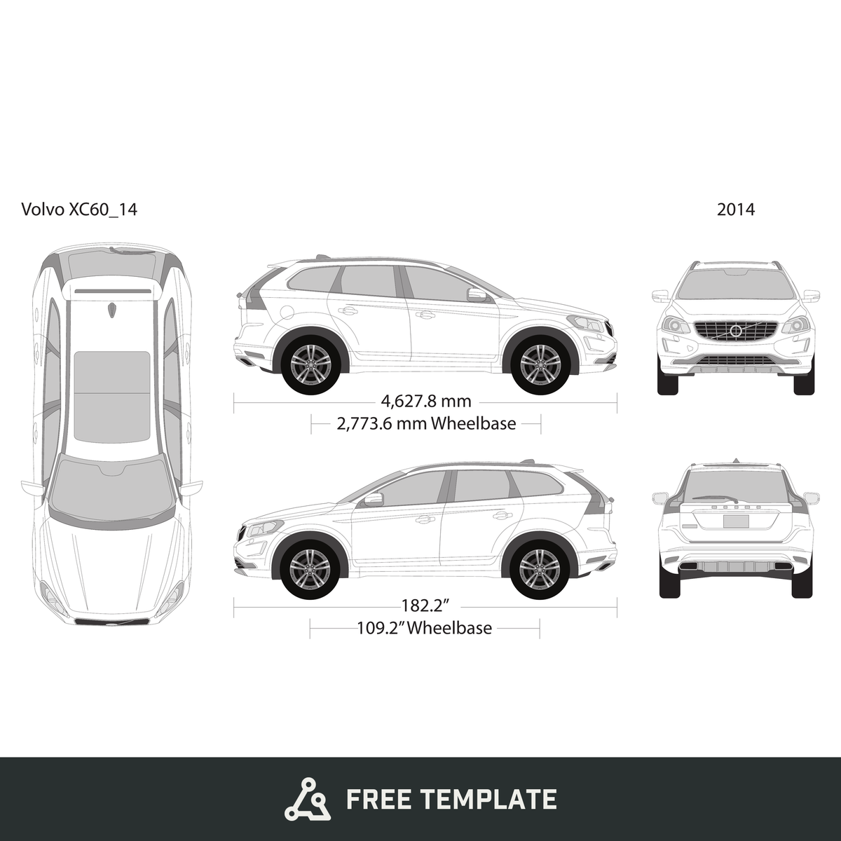 Volvo XC60 free vector vehicle wrap template - GravBase