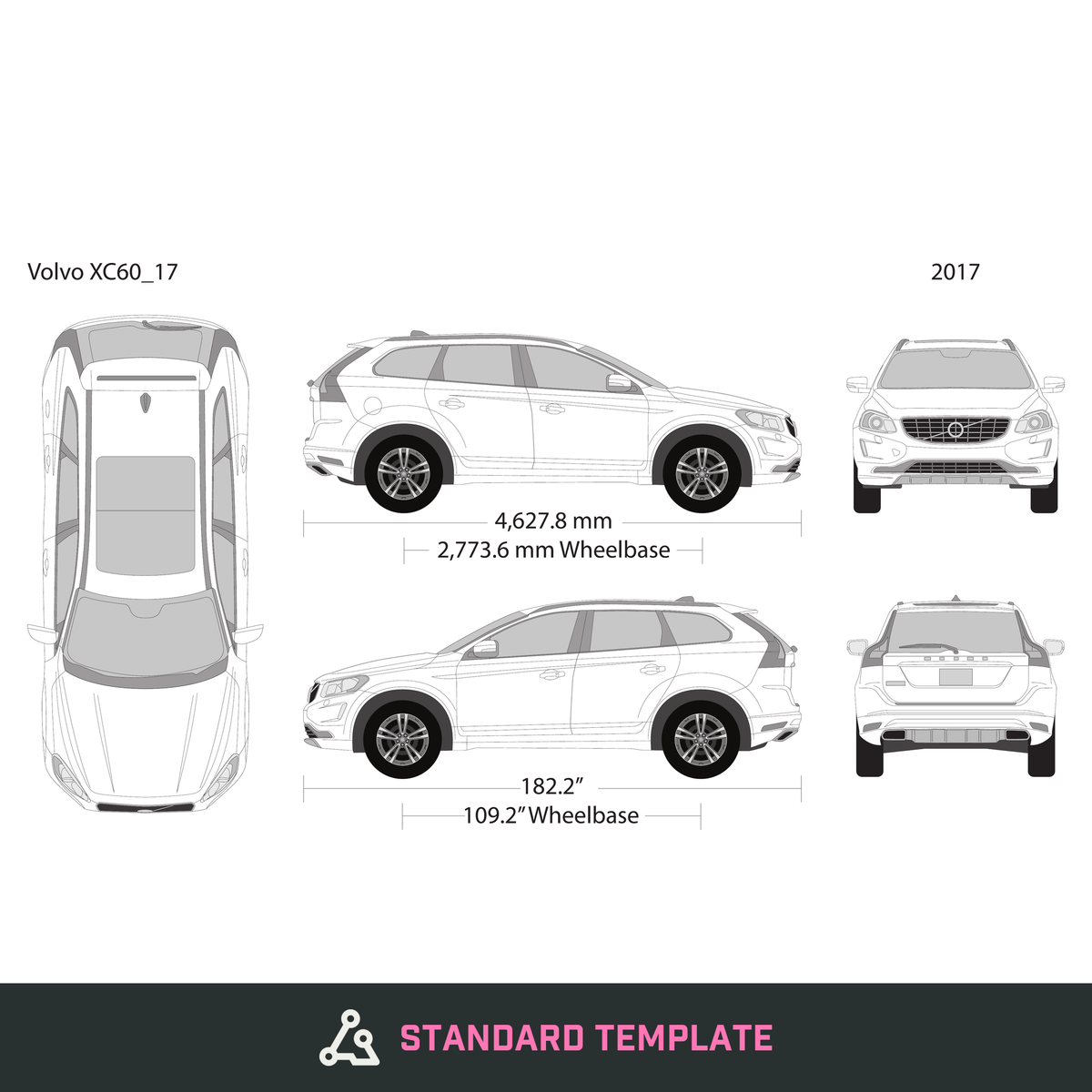 Volvo XC60 vector wrap template V17, Design-Ready PDF - GravBase